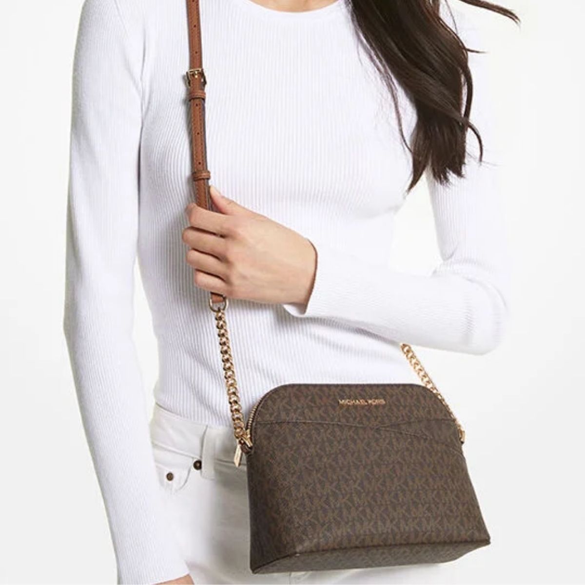 CUR 867 - Michael Kors Brown Jet Set Dome Crossbody
