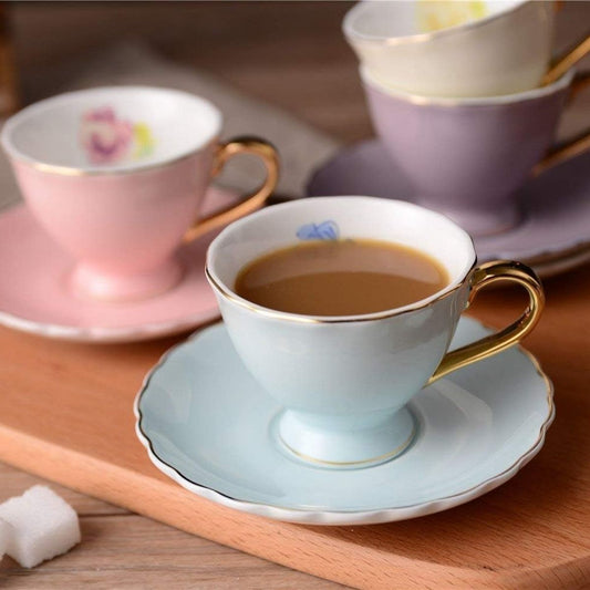 LDT - Mini Euro Style Porcelain Coffee Tea Cup & Saucer Set