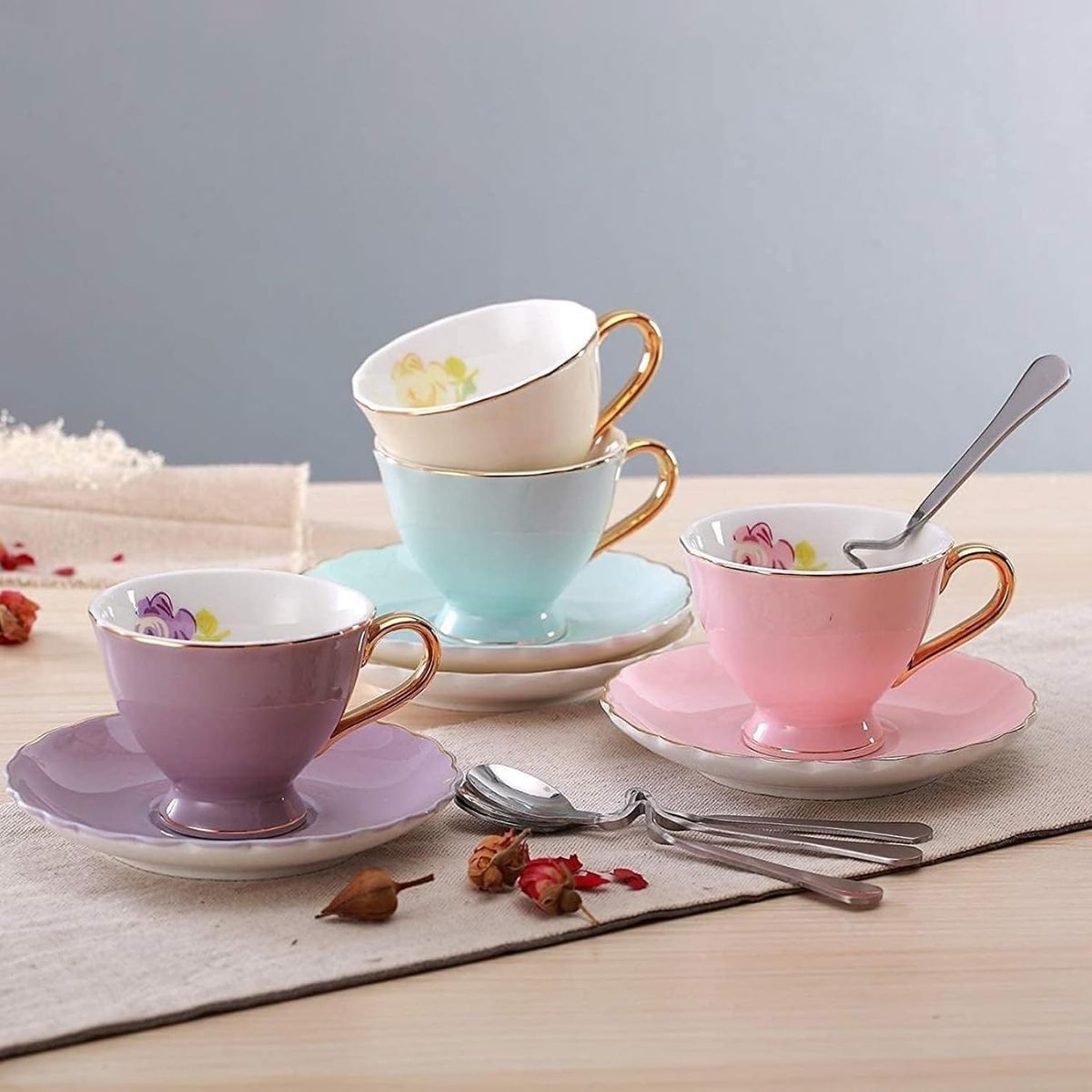 LDT - Mini Euro Style Porcelain Coffee Tea Cup & Saucer Set