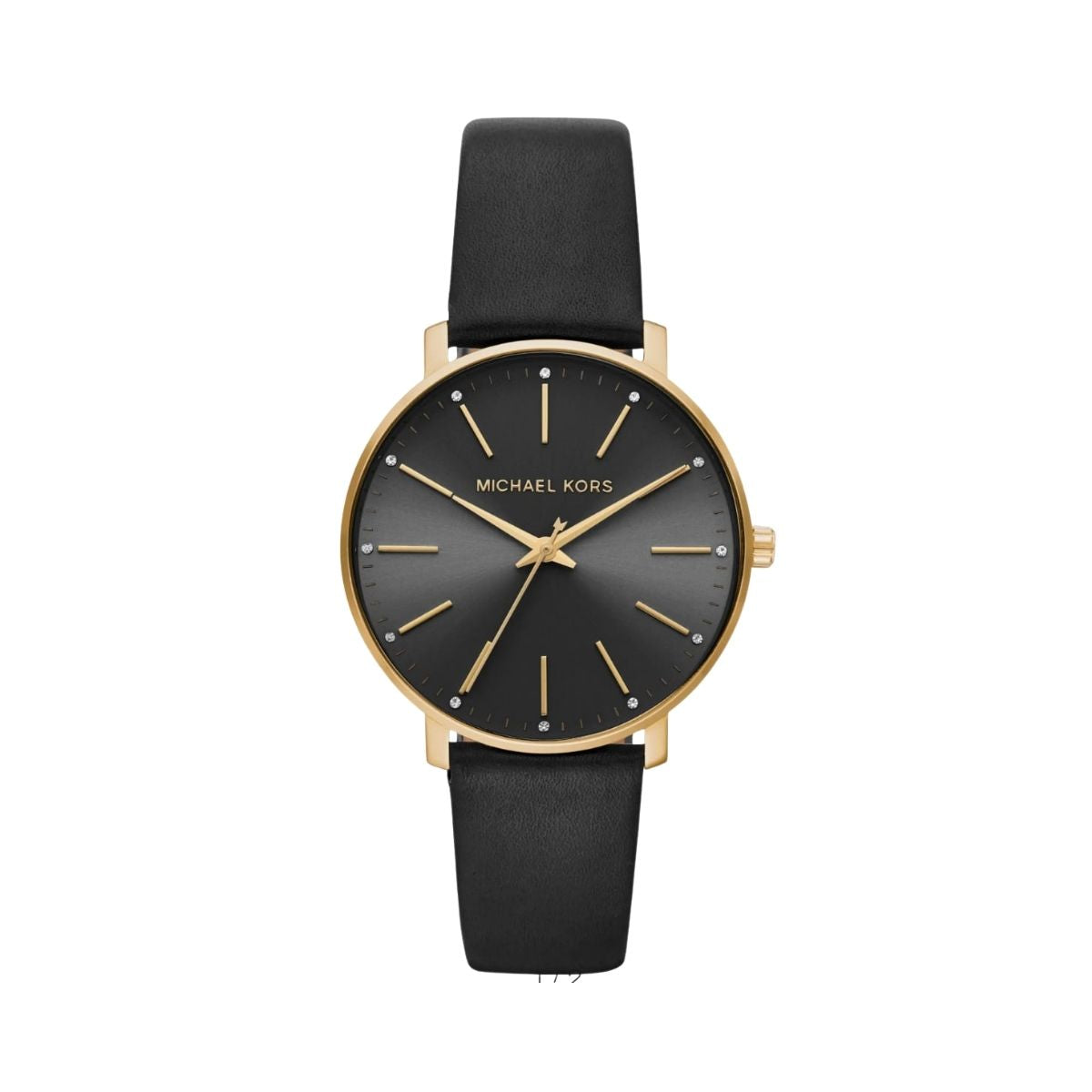 CUR 917 - Michael Kors Black Pyper Leather Strap Gold Accent Watch