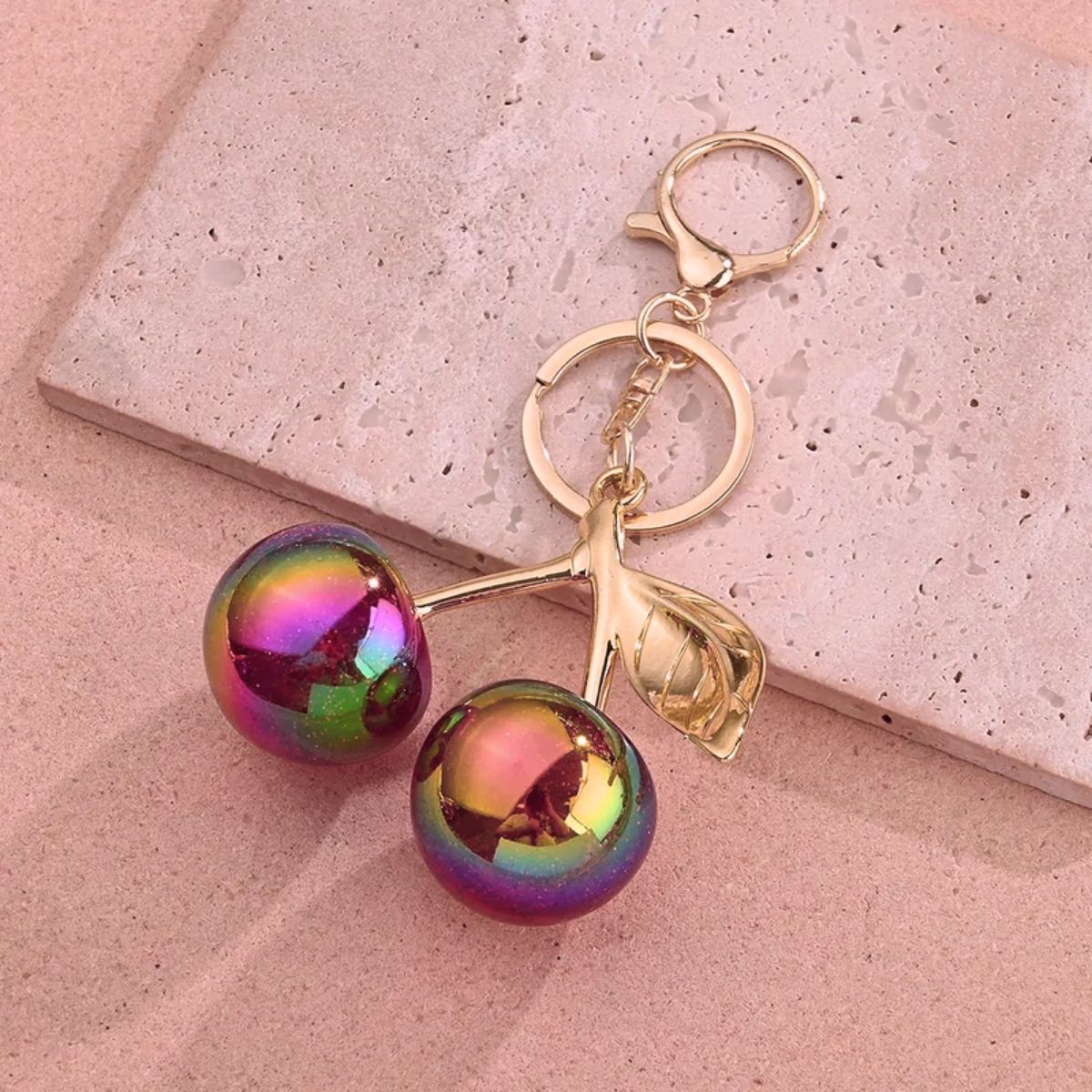 LGG - Gradient Rainbow Red Cherry Charm Keychain