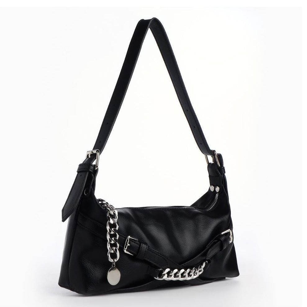 LGG - Black Shoulder Bag With Chain Detailing