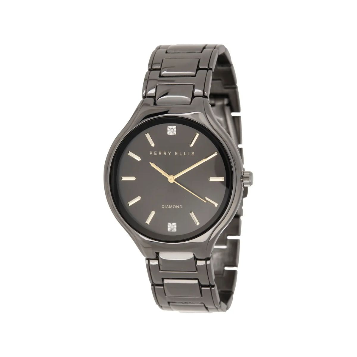 CUR 0196 - Perry Ellis Diamond Accent Gunmetal Gold Hands Watch