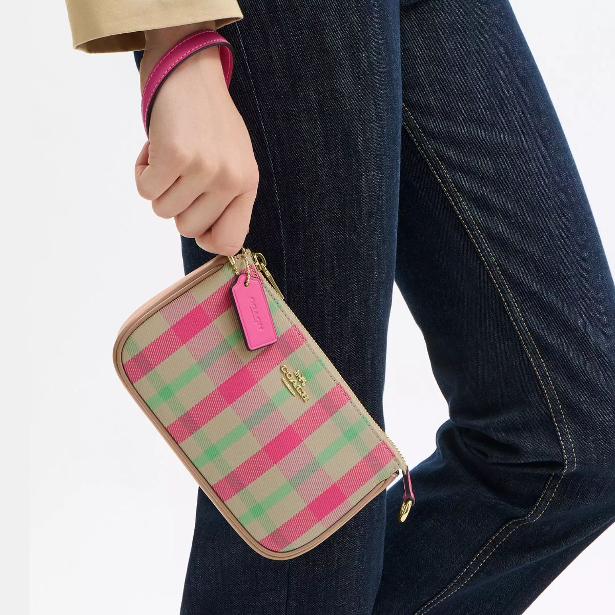 TFL - Coach Nolita 19 With Plaid Print Gold Pink Multi