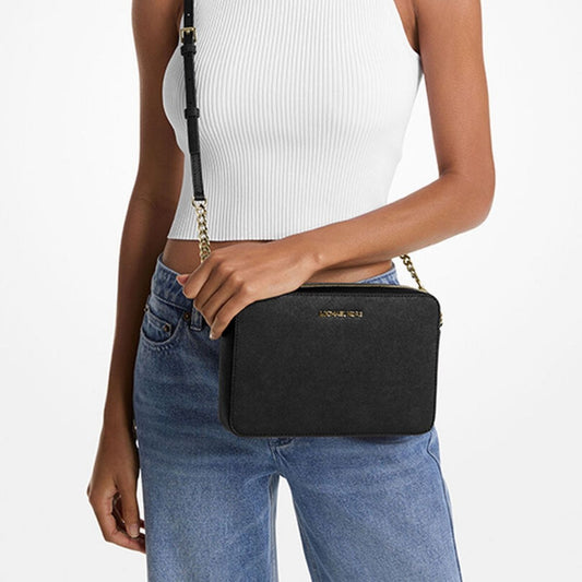 TFL - Michael Kors  Black Jet Set Large Saffiano Leather Crossbody Bag