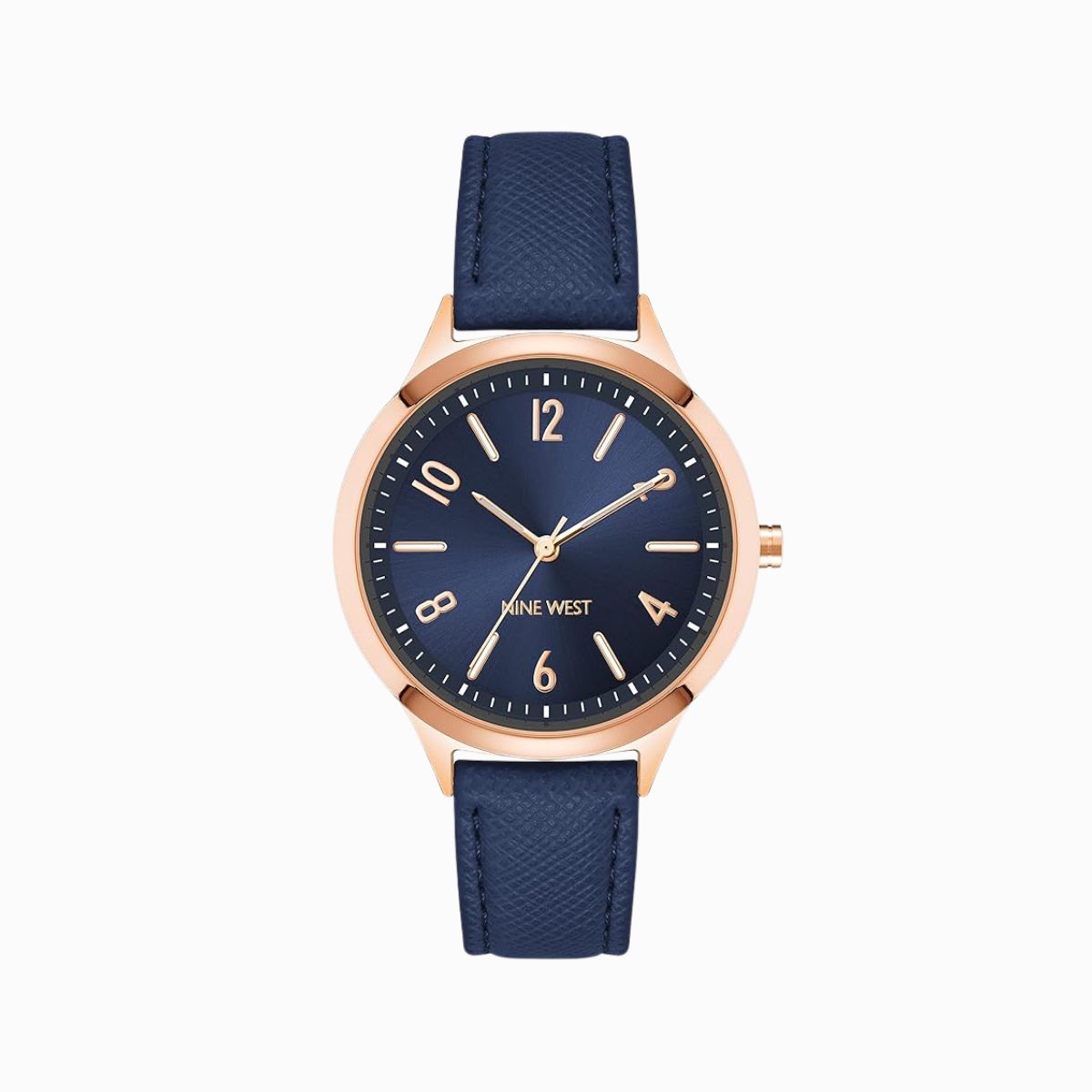 CUR 444 - Nine West Women's Rose Gold & Navy Blue Strap Watch