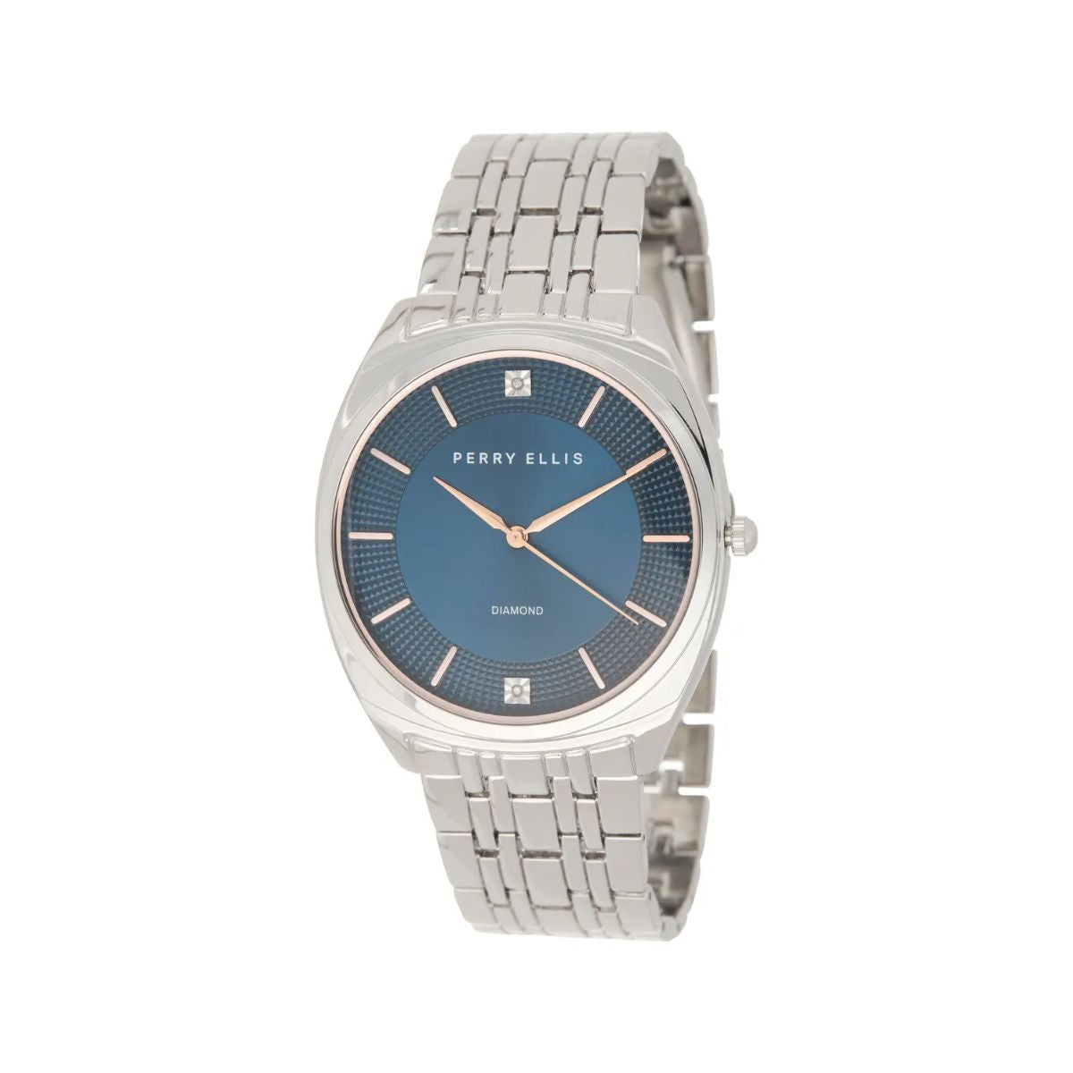 CUR 0193 - Perry Ellis Diamond Accent Silver Bracelet Blue Face Rose Gold Watch