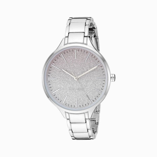 CUR 663 - Nine West Silver w Purple Glitter Accent Watch