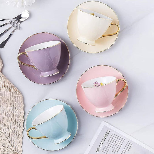 LDT - Mini Euro Style Porcelain Coffee Tea Cup & Saucer Set