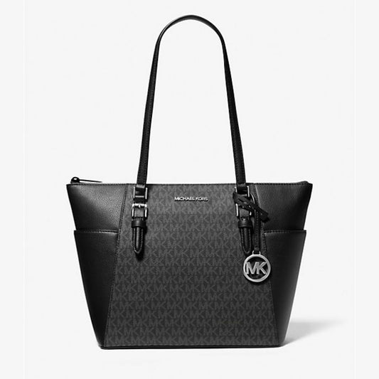 CUR 700 - Michael Kors Black Charlotte Zip Top Tote