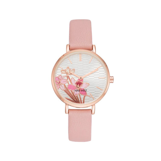 CUR 909 - Nine West Rose Gold Pink Floral Face Watch