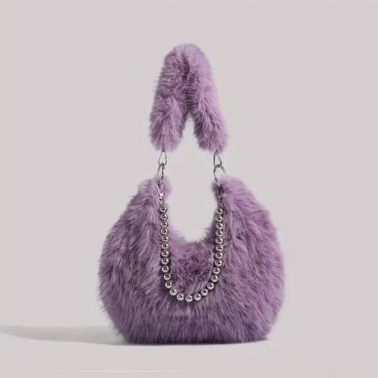 LGG - Purple Fuzzy Faux Fur Shoulder Bag