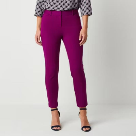 DV 36 - Liz Clairborne Berry Pink Emma Ponte Womens Slim Fit Ankle Pant