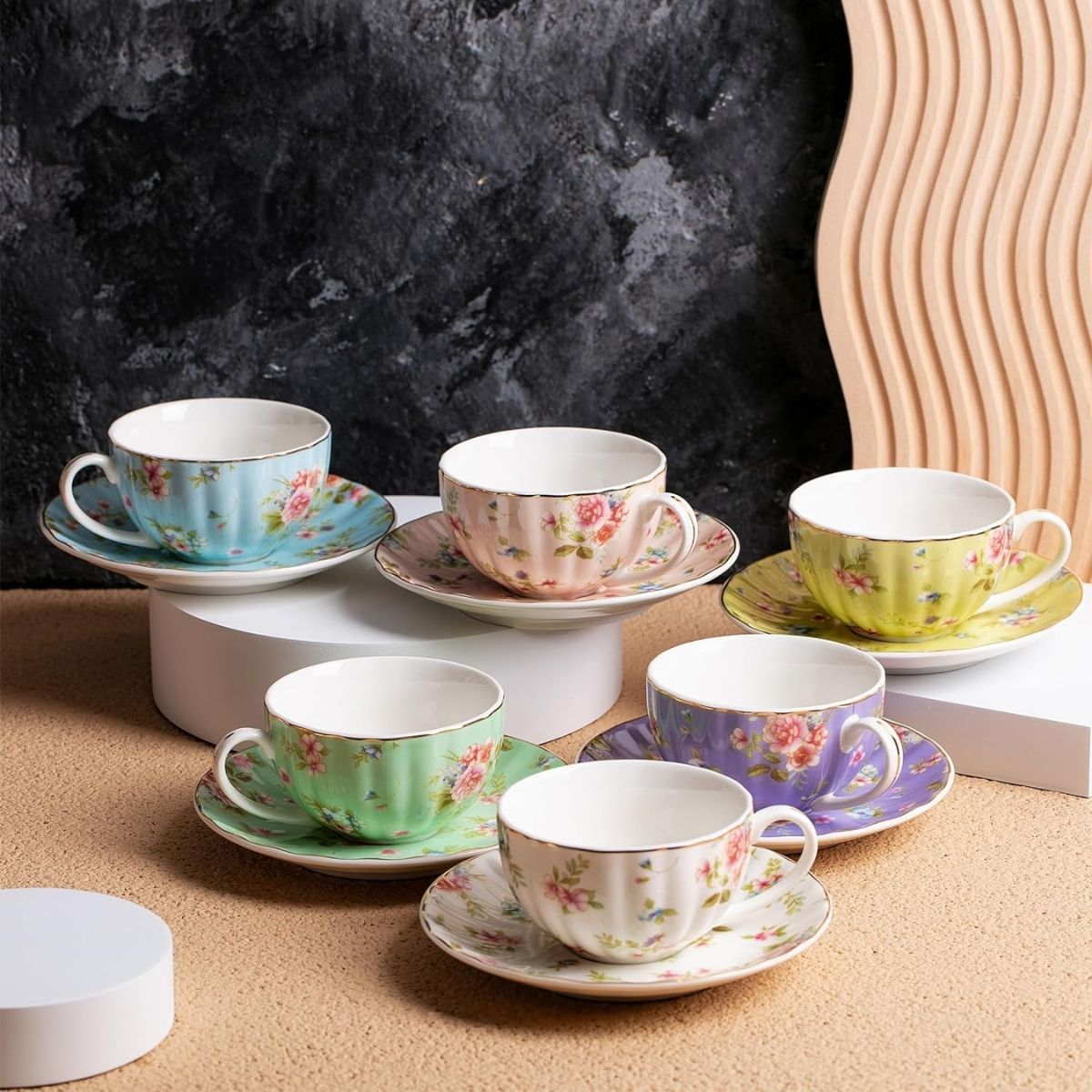 LDT - Porcelain Pastel Bloom Tea Cup & Saucer Set