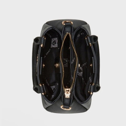 CUR 638 - Anne Klein Black Textured Top-handle Mini Satchel Crossbody