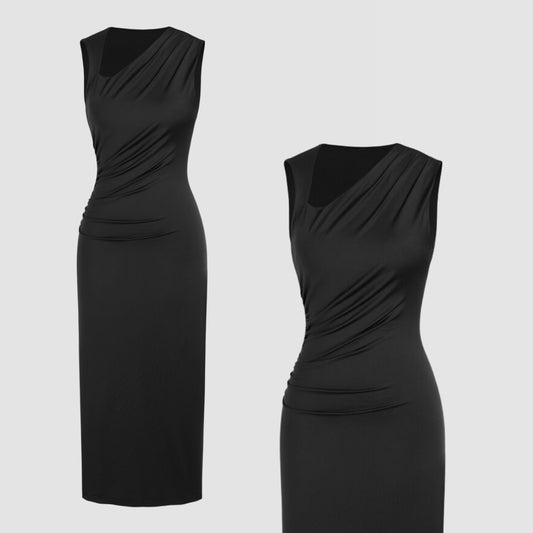 DV 46 - Cider Black Asymmetrical Ruched Maxi Dress