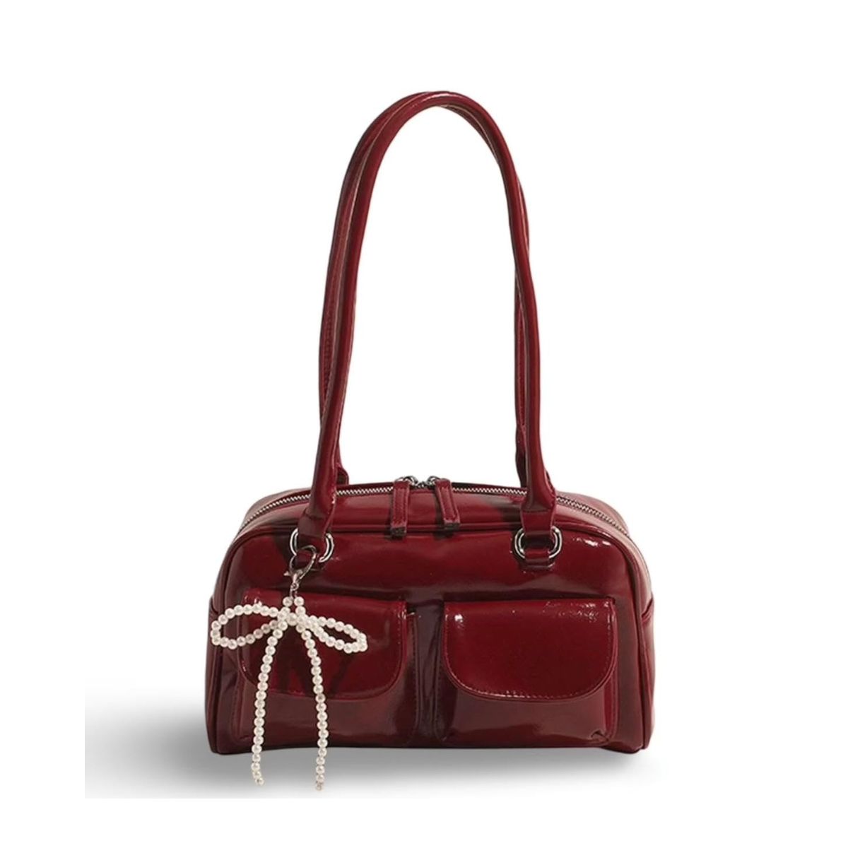 LGG - Faux Leather Shoulder Bag - Wine