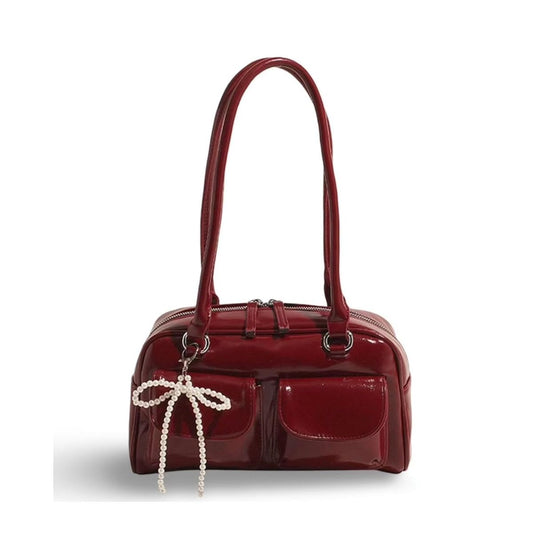 LGG - Faux Leather Shoulder Bag - Wine