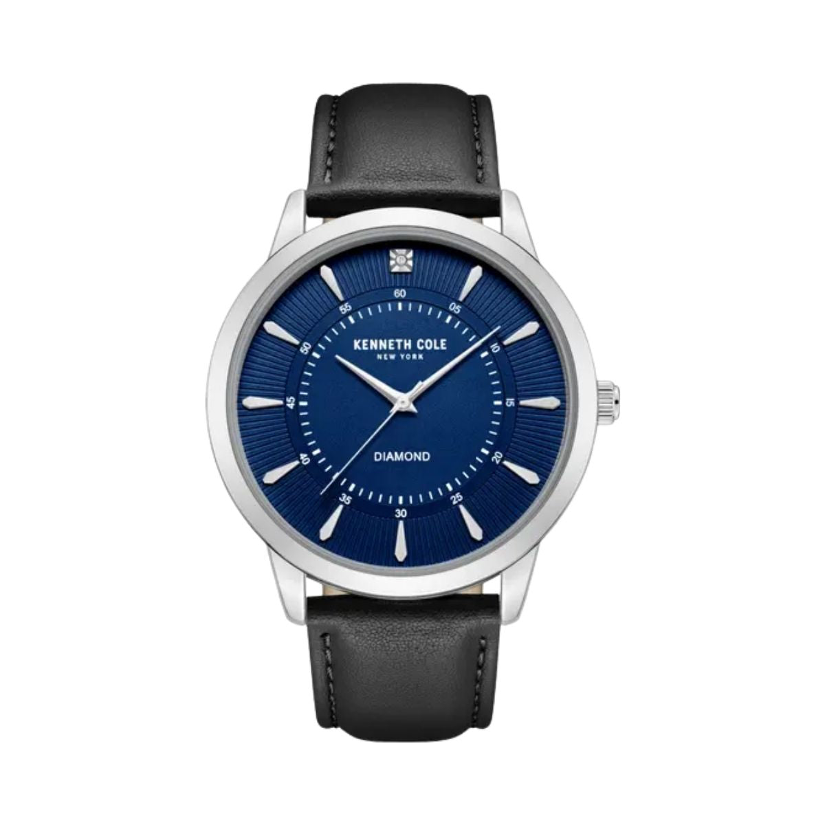 CUR 905 - Kenneth Cole Diamond Black Leather Strap Blue Face Watch 44m