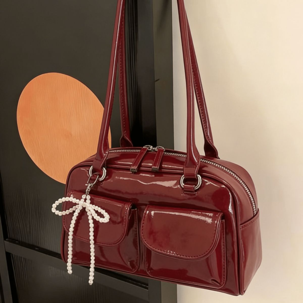 LGG - Faux Leather Shoulder Bag - Wine