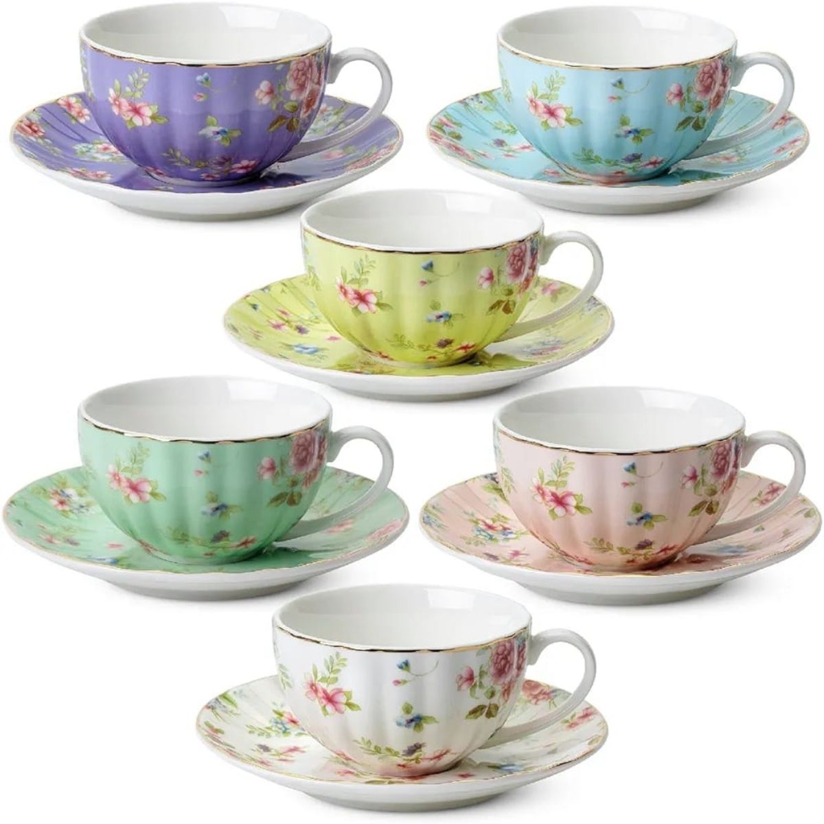 LDT - Porcelain Pastel Bloom Tea Cup & Saucer Set