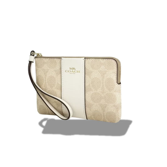 ACC 902 - Coach Small Signature Sand Chalk Canvas Stripe Wristlet