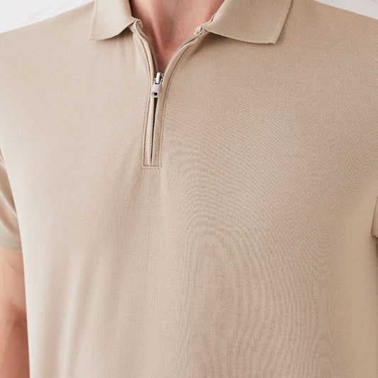 CUR 891 - Dkny Medium Latte Zip Front Logo Polo