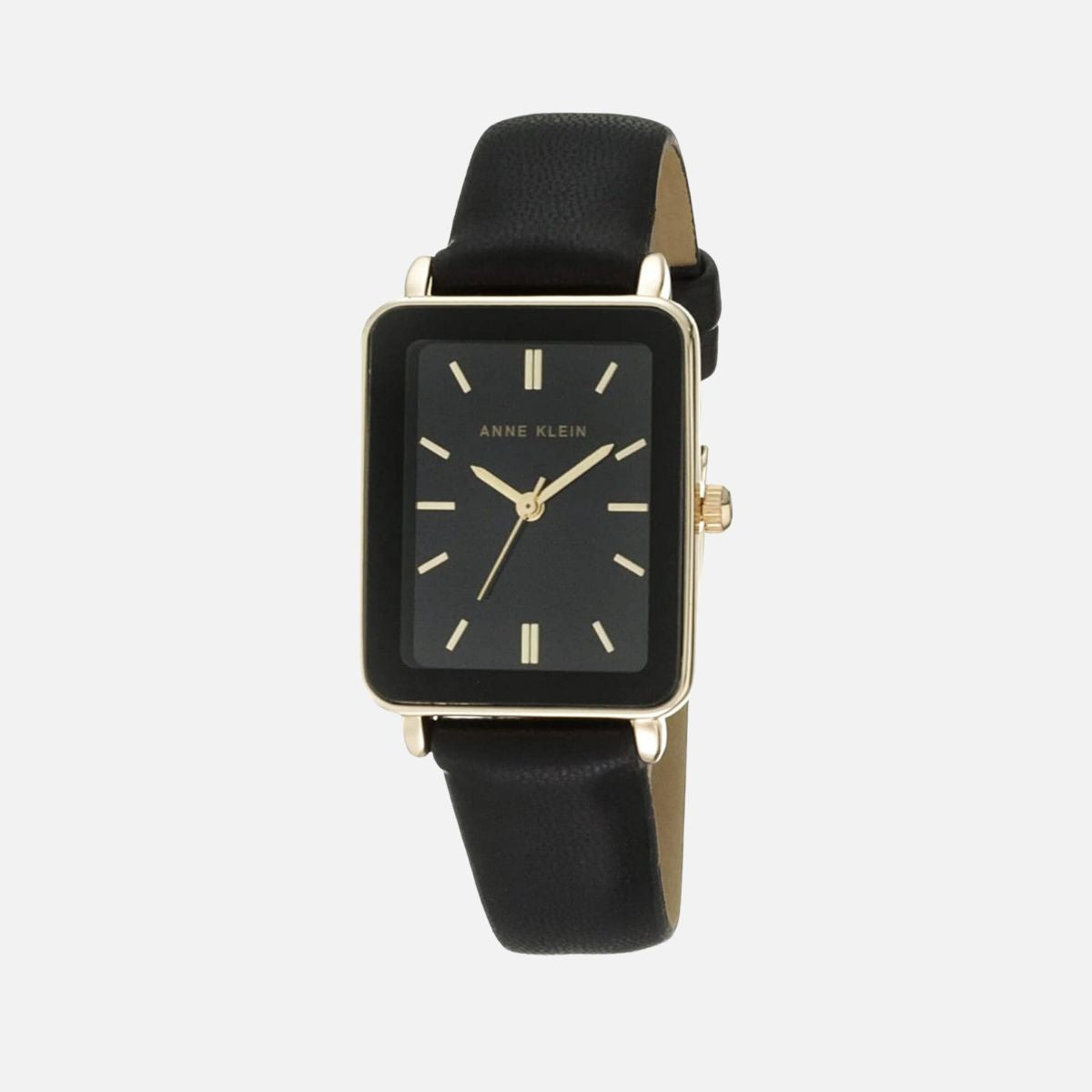 CUR 393 - Anne Klein Black Leather Crystal Accent Square Watch