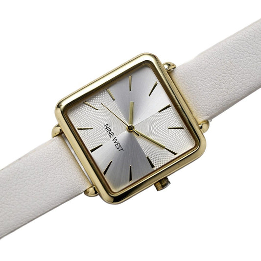 CUR 946 - Nine West White Strap Square Gold Watch