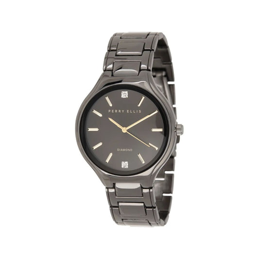 CUR 0196 - Perry Ellis Diamond Accent Gunmetal Gold Hands Watch