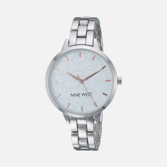 CUR 399 - Nine West Silver Bracelet Floral Face Watch