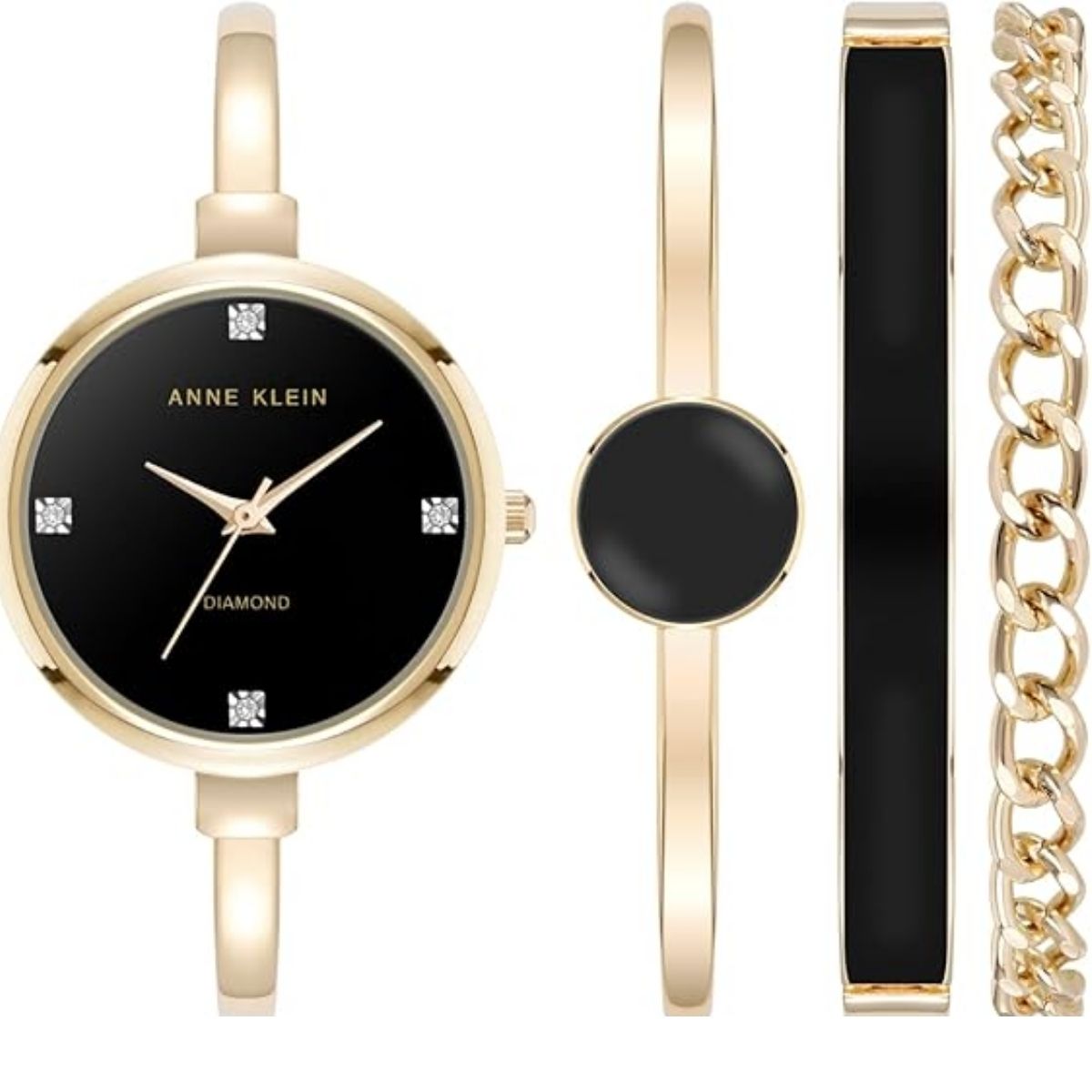 LGG - Anne Klein Women's Lab Grown Diamond Accented Bangle Watch And Bracelet Set