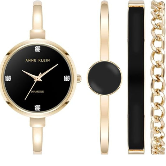 LGG - Anne Klein Women's Lab Grown Diamond Accented Bangle Watch And Bracelet Set