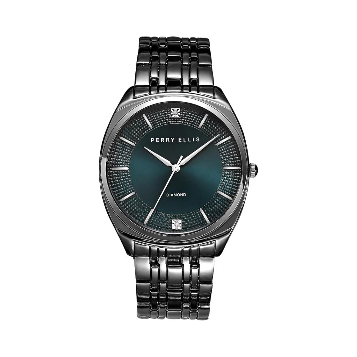 CUR 0197 - Perry Ellis Diamond Accent Gunmetal Bracelet Blue Face Watch