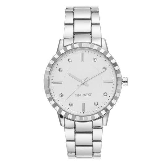 CUR 981 - Nine West Silver Bevel Crystal Accent Watch