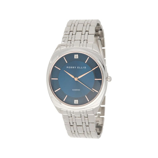CUR 0193 - Perry Ellis Diamond Accent Silver Bracelet Blue Face Rose Gold Watch
