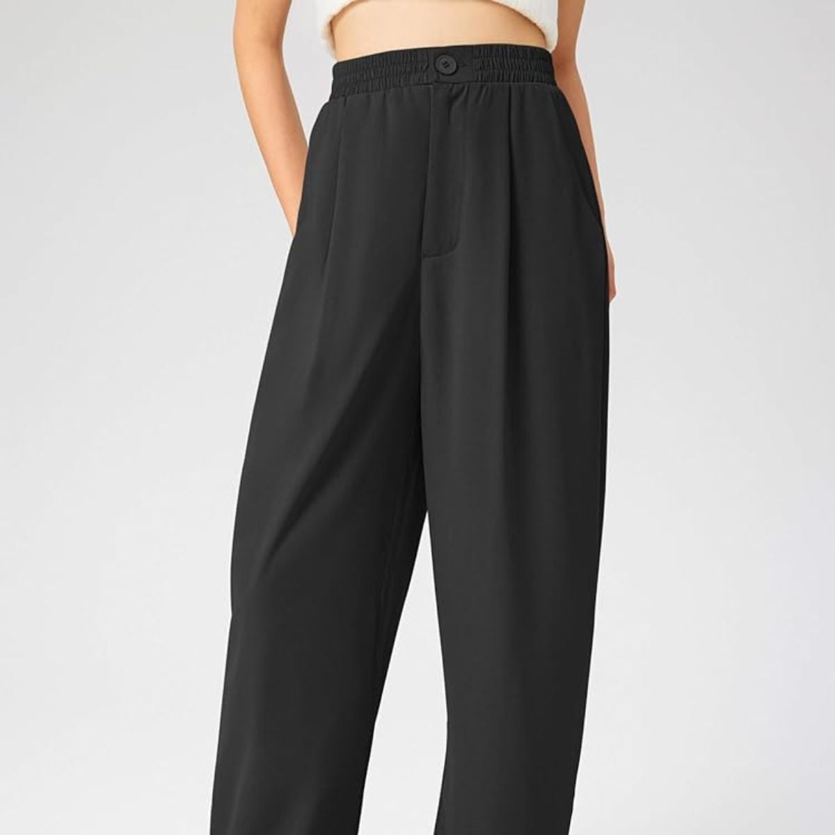 DV 47 - Cider Black Solid High Waist Pleated Wide Leg Trousers