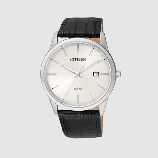 CUR 256 - Citizen Quartz Casual Stainless Steel with Leather Strap Watch